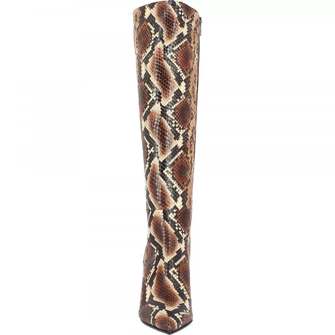 Leonardo Women'S Handmade Pointed Toe Heeled Knee High Boots In Dark Brown Python Print Leather With Zipper Online
