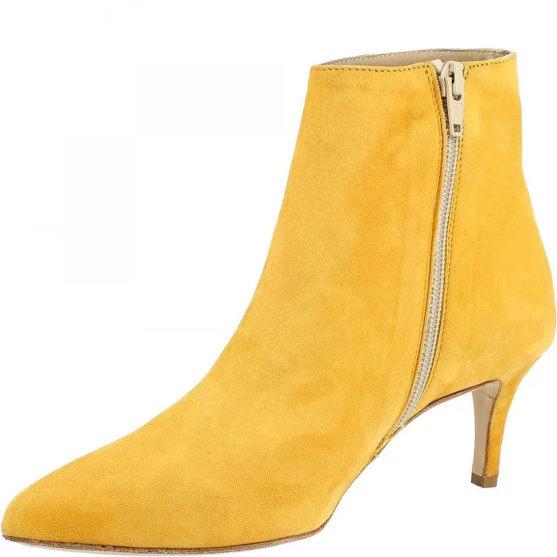 Leonardo Women'S Handmade Pointed Toe Heels Ankle Boots In Yellow Suede Leather Store