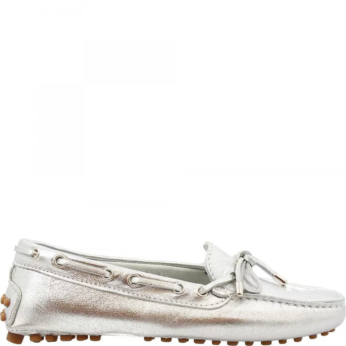 Leonardo Women'S Handmade Round Toe Lace-Up Loafers In Silver Calf Leather Hot