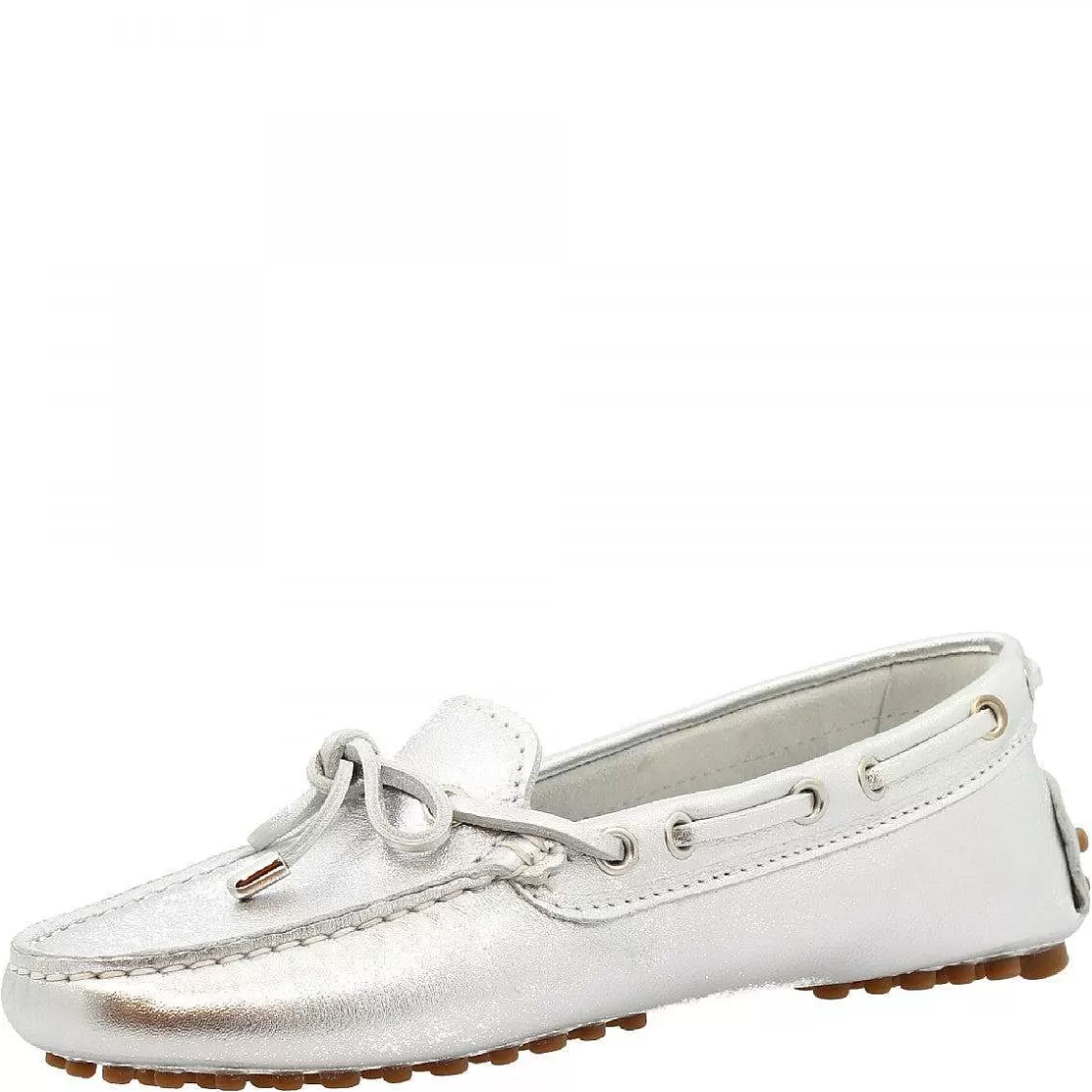 Leonardo Women'S Handmade Round Toe Lace-Up Loafers In Silver Calf Leather Hot