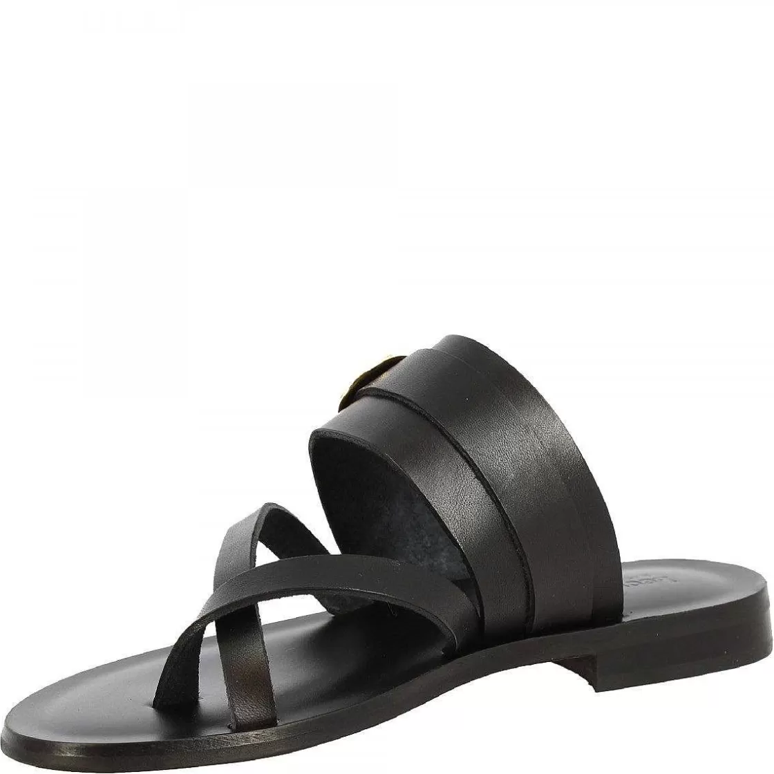 Leonardo Women'S Handmade Slip-On Thong Sandals In Black Leather With Metal Buckle Cheap