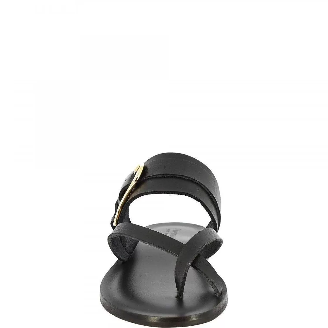 Leonardo Women'S Handmade Slip-On Thong Sandals In Black Leather With Metal Buckle Cheap