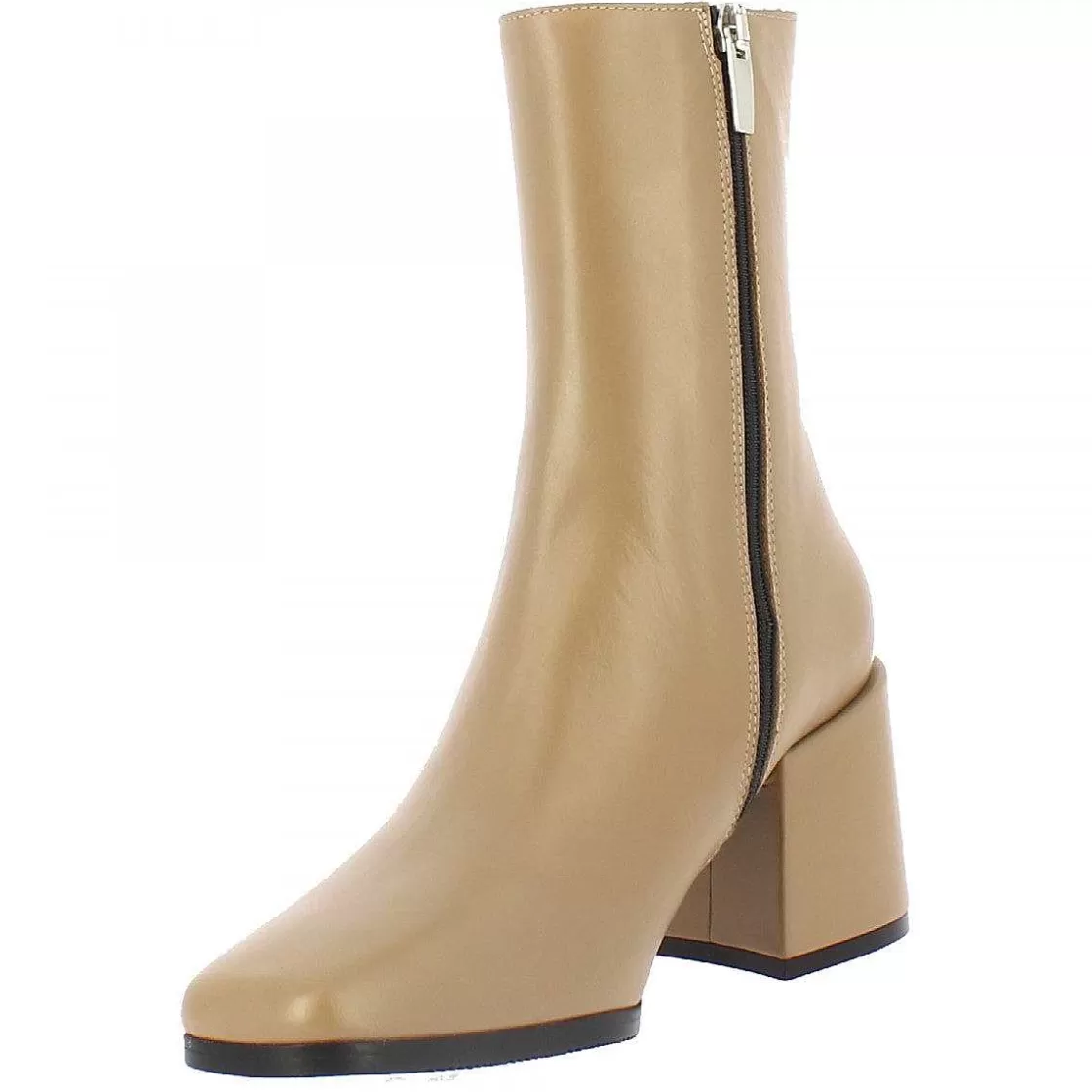 Leonardo Women'S Handmade Square Heel Ankle Boots In Hazelnut Leather With Studs Shop