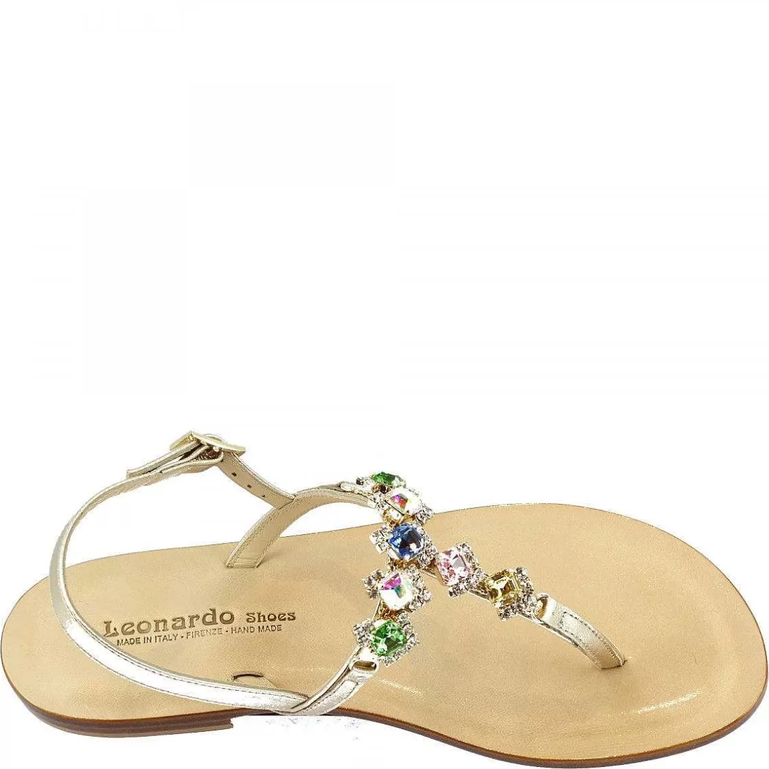 Leonardo Women'S Handmade Thong Jewel Sandals In Platinum Leather With Colored Rhinestones Best