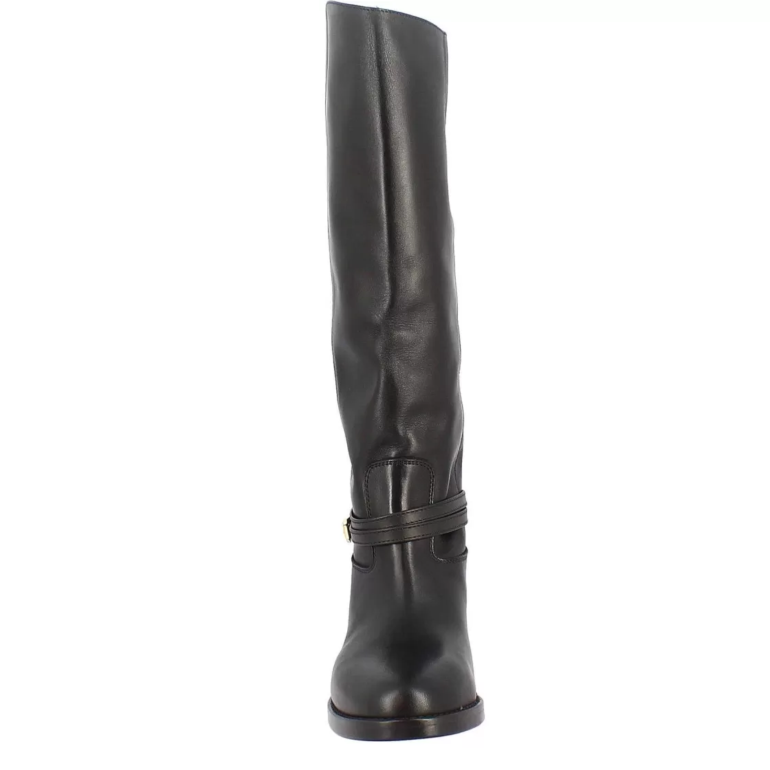 Leonardo Women'S Knee High Low Heeled Boot In Black Leather With Strap Store