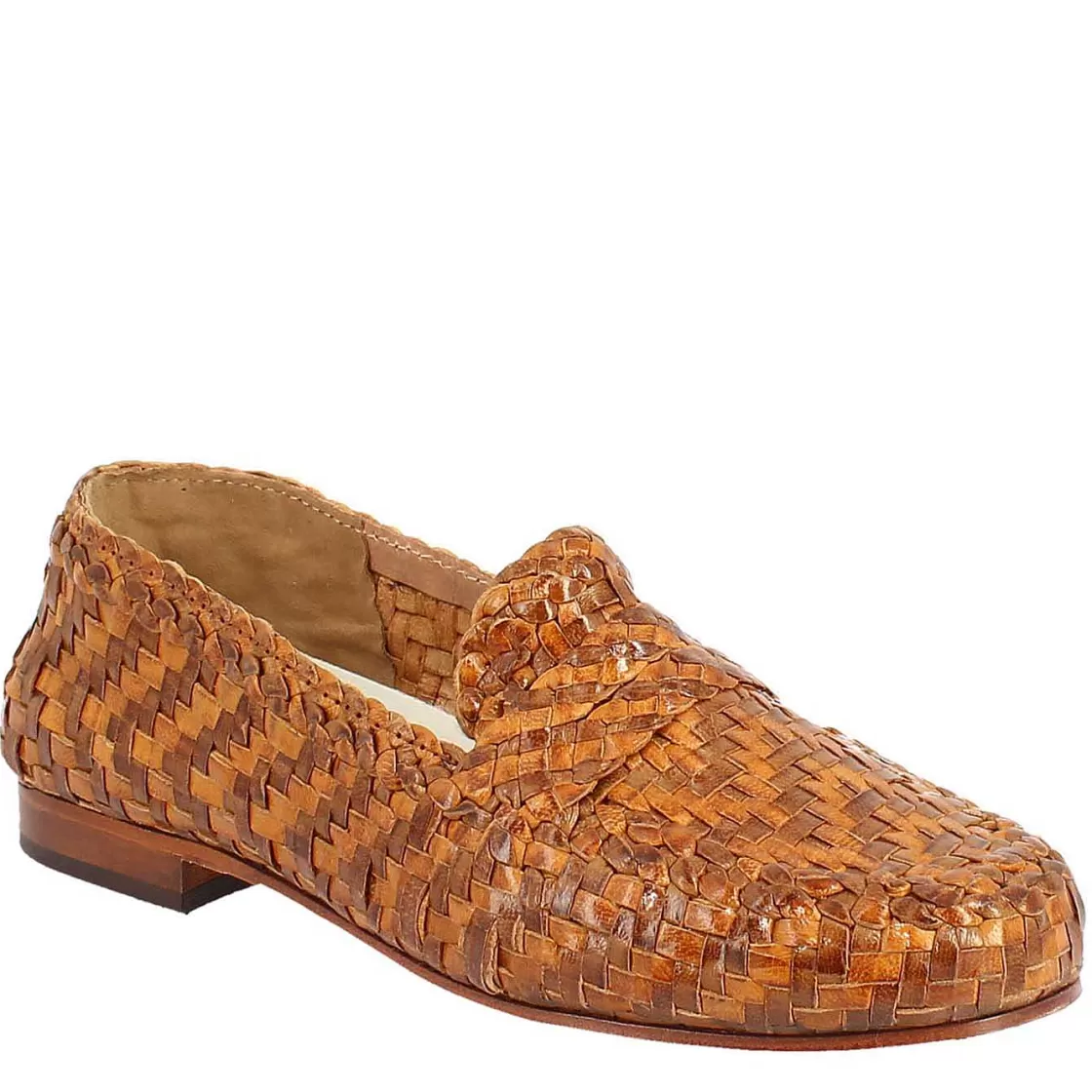 Leonardo Women'S Loafers In Brown And Honey Woven Leather Fashion