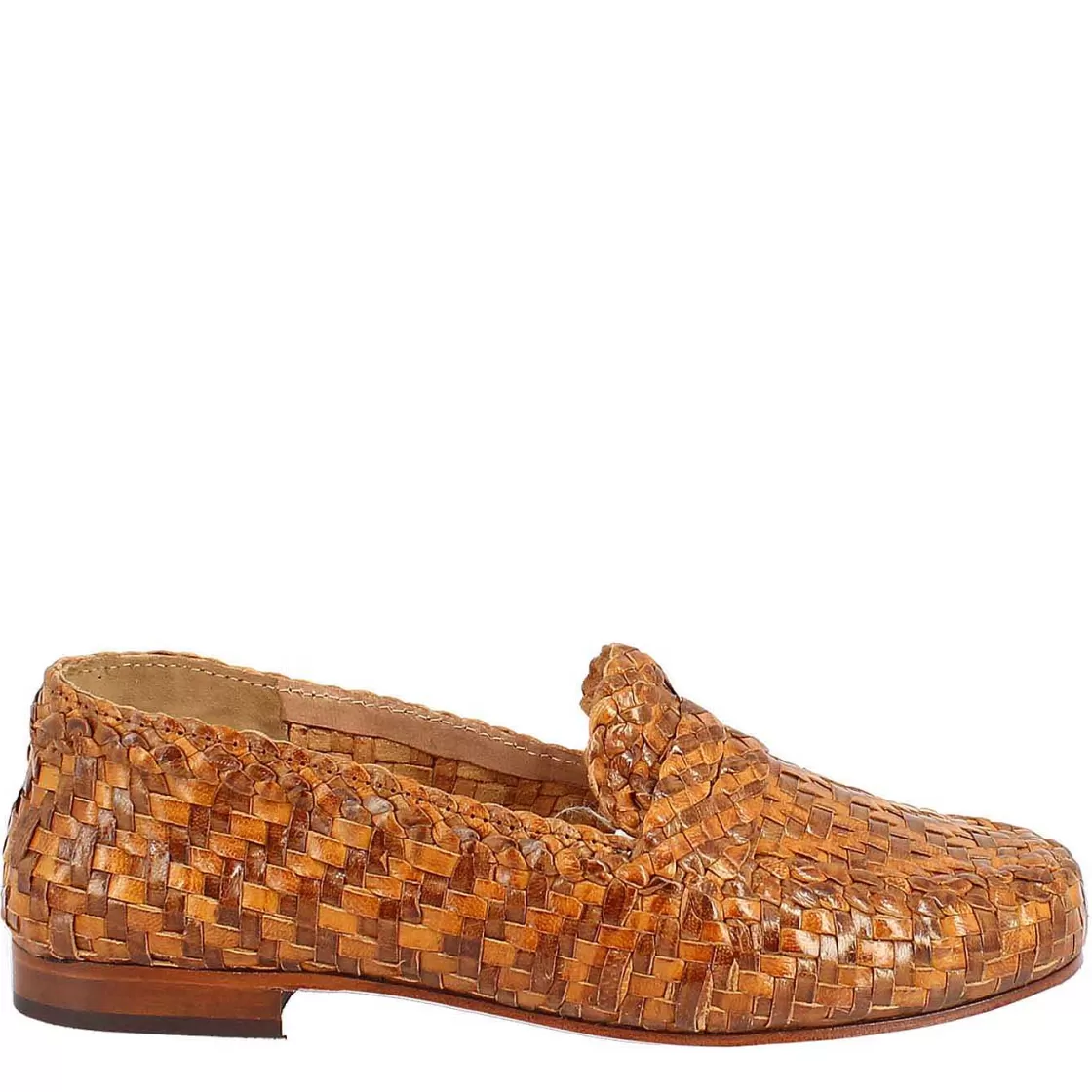 Leonardo Women'S Loafers In Brown And Honey Woven Leather Fashion