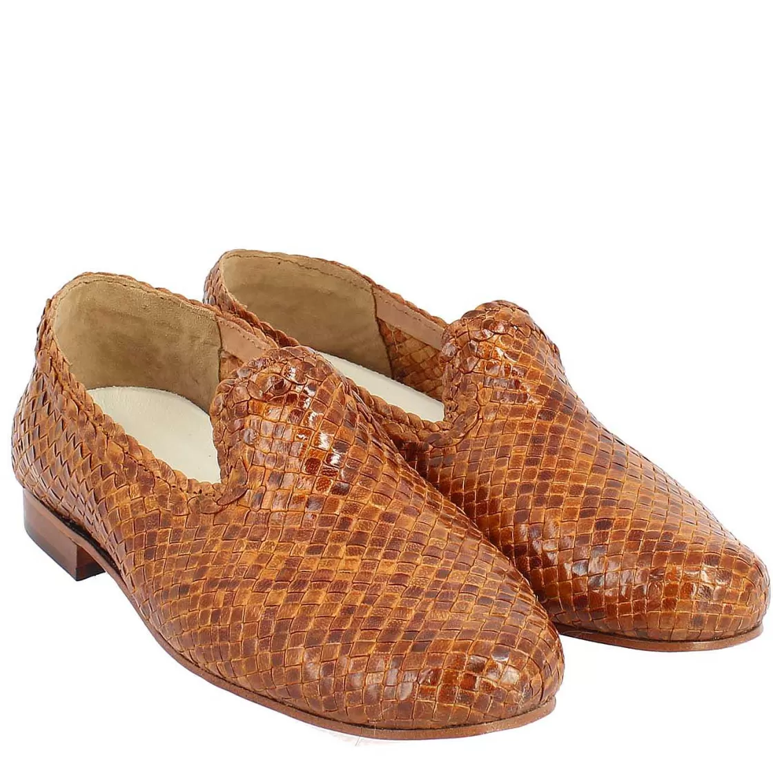Leonardo Women'S Loafers In Brown Woven Leather Best
