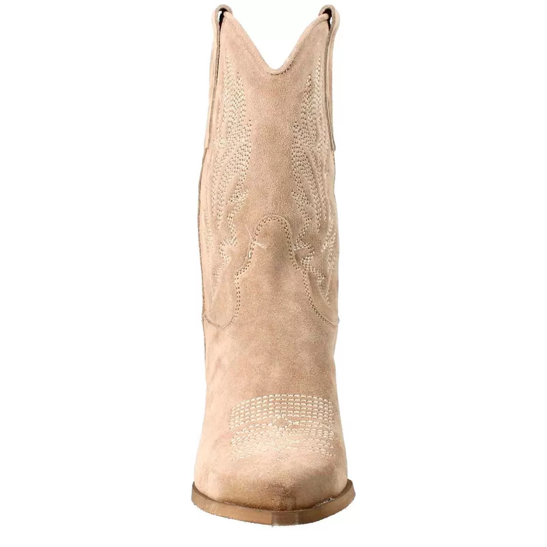 Leonardo Women'S Low Texan Boots In Beige Suede With Embroidery. Flash Sale