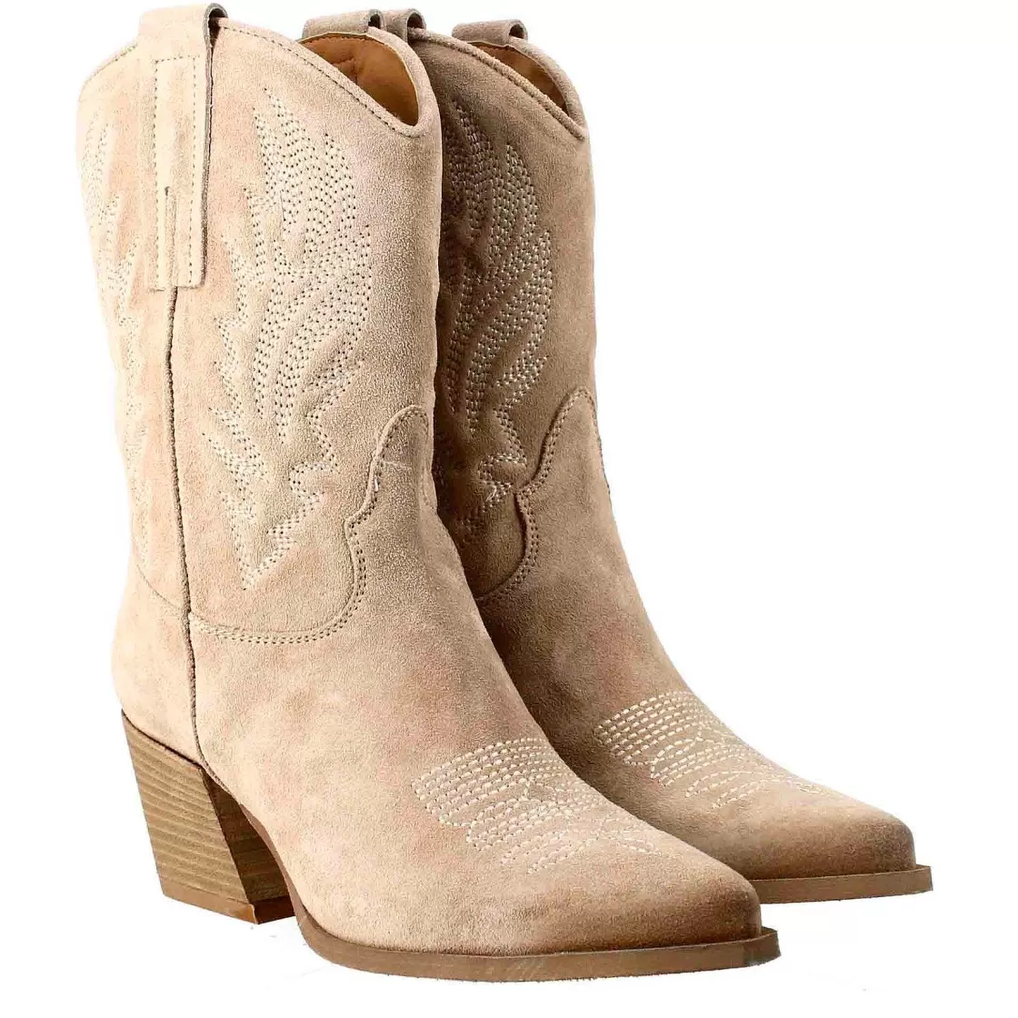 Leonardo Women'S Low Texan Boots In Beige Suede With Embroidery. Flash Sale