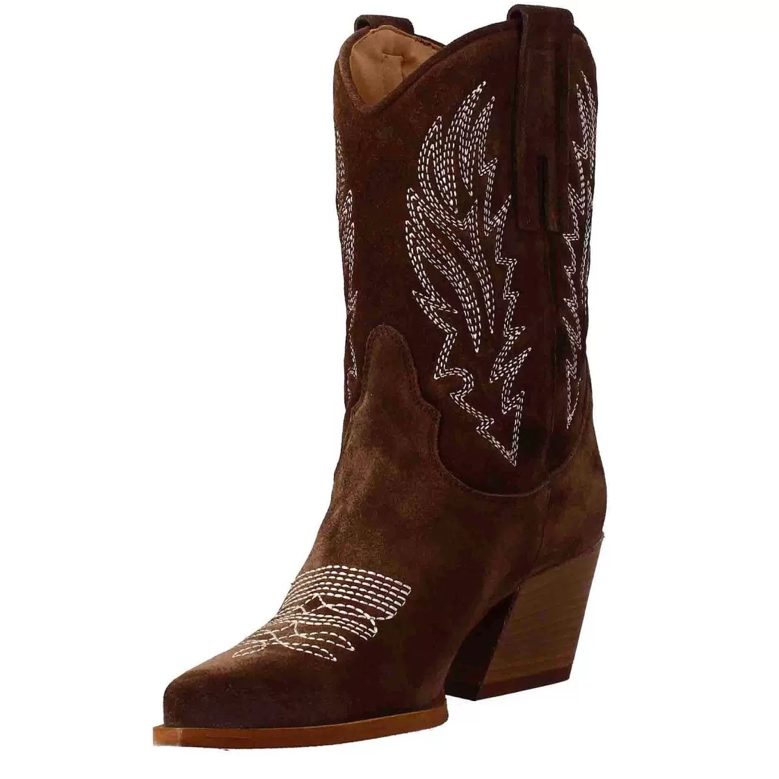 Leonardo Women'S Low Texan Boots In Dark Brown Suede With Embroidery. Sale