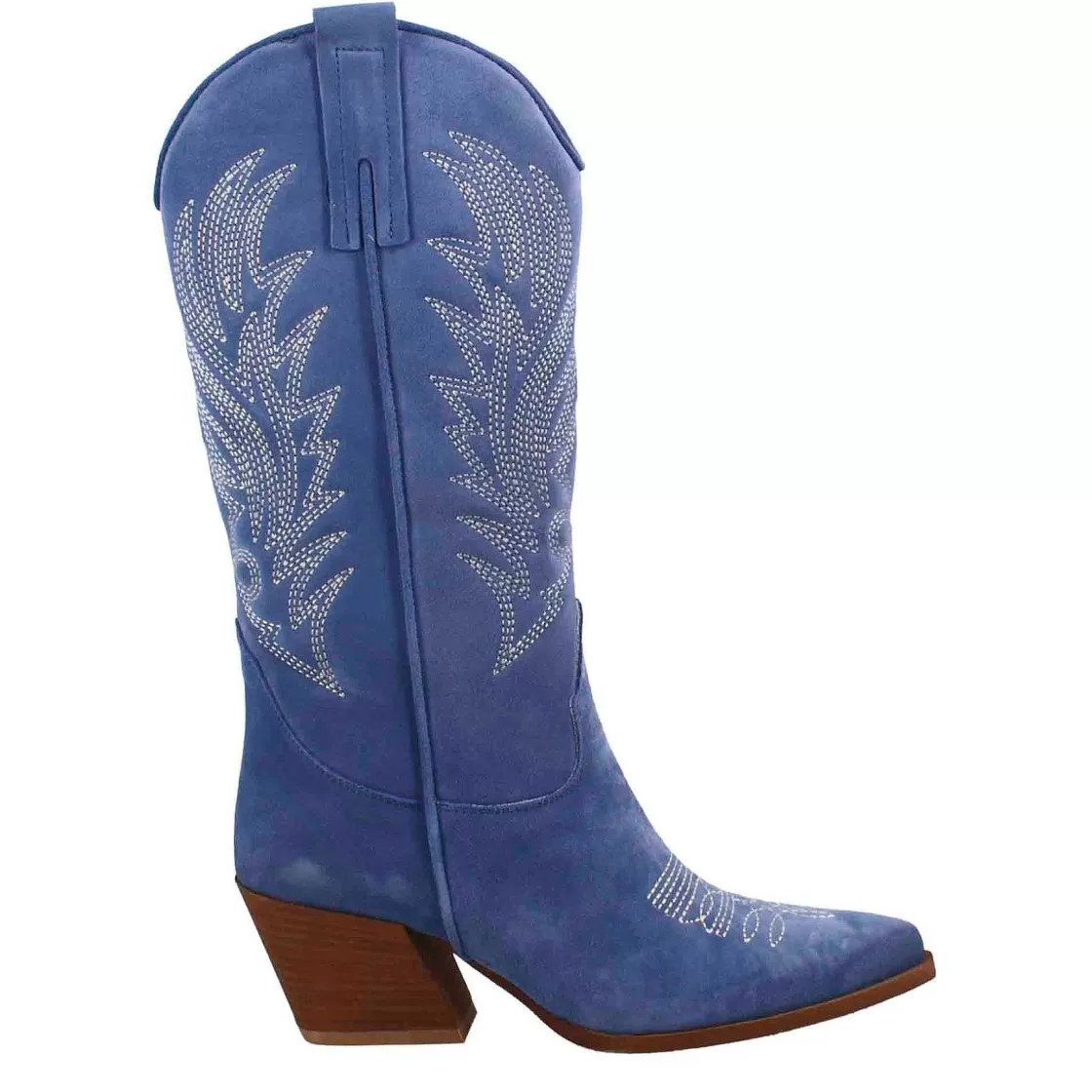 Leonardo Women'S Medium Texan Boots In Blue Suede With Embroidery. Best Sale