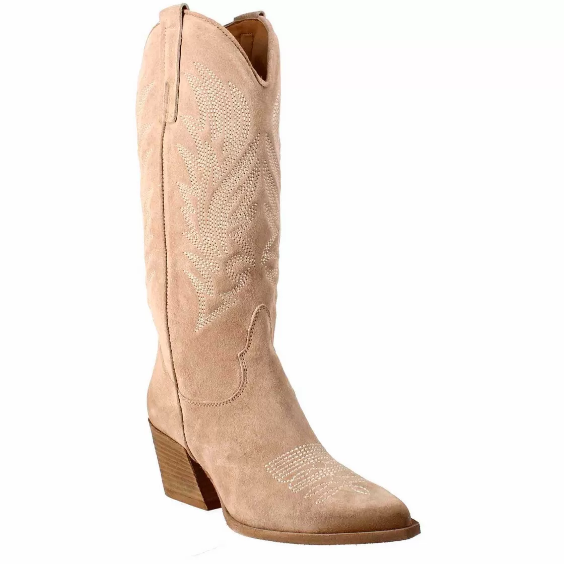 Leonardo Women'S Medium Texan Boots In Light Beige Suede With Embroidery. Best Sale