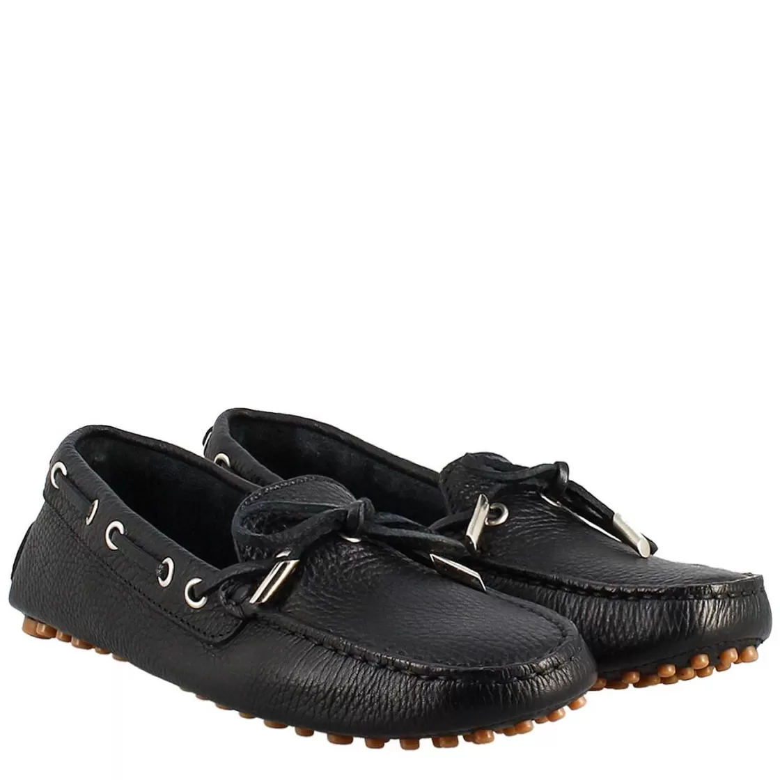Leonardo Women'S Moccasin With Laces In Black Leather Online