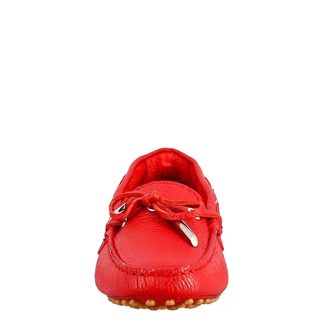 Leonardo Women'S Moccasin With Laces In Red Leather Cheap
