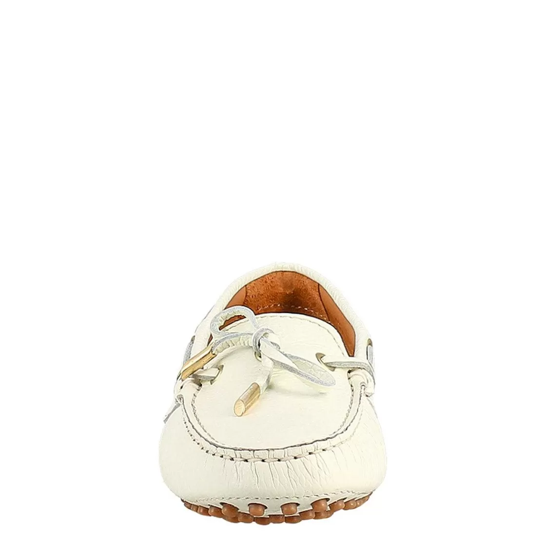Leonardo Women'S Moccasin With Laces In White Leather New