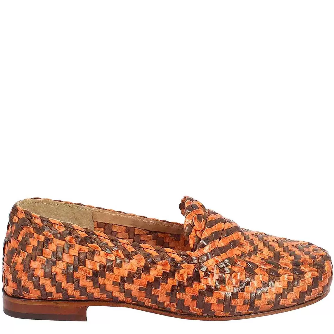 Leonardo Women'S Moccasins In Brown And Orange Woven Leather Cheap