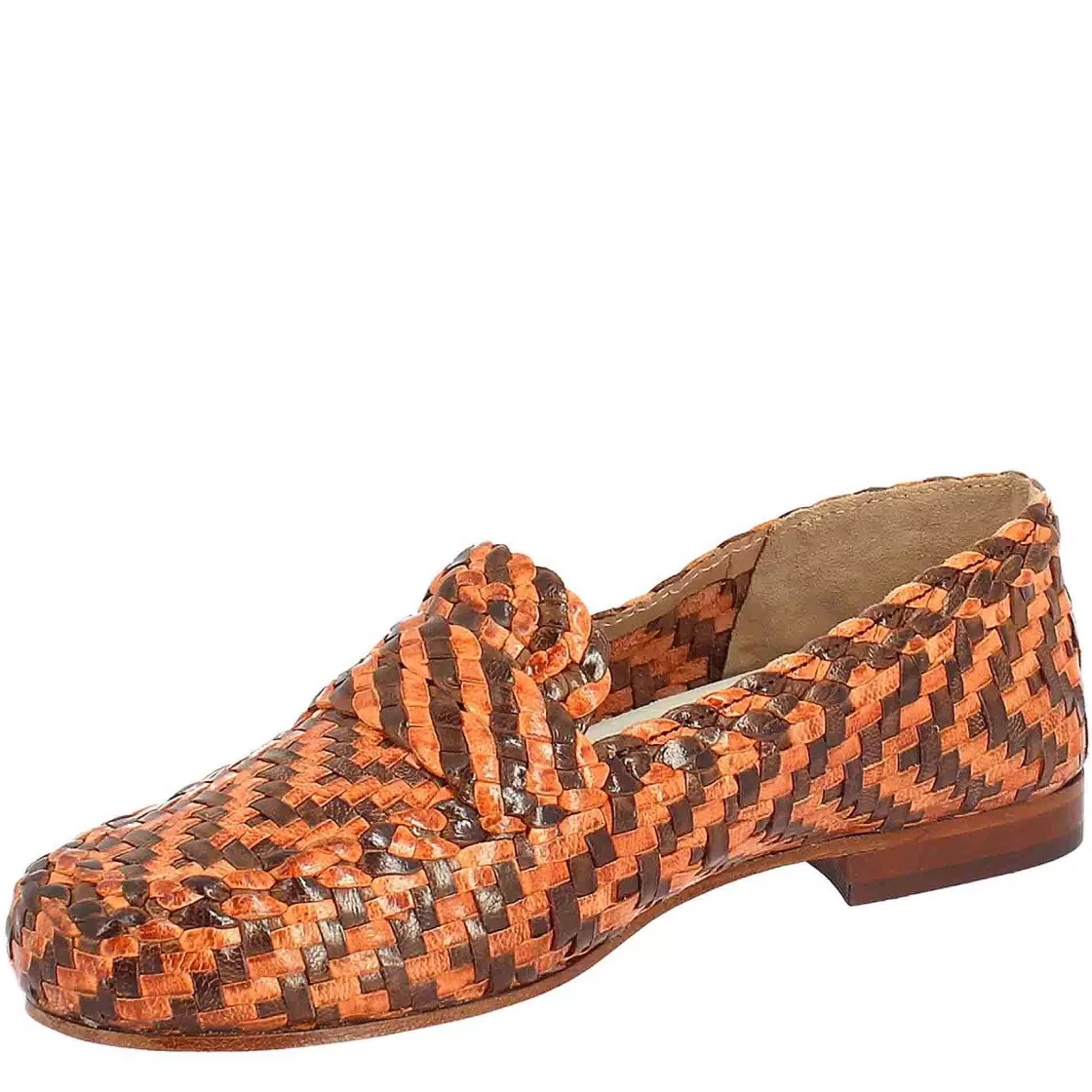 Leonardo Women'S Moccasins In Brown And Orange Woven Leather Cheap