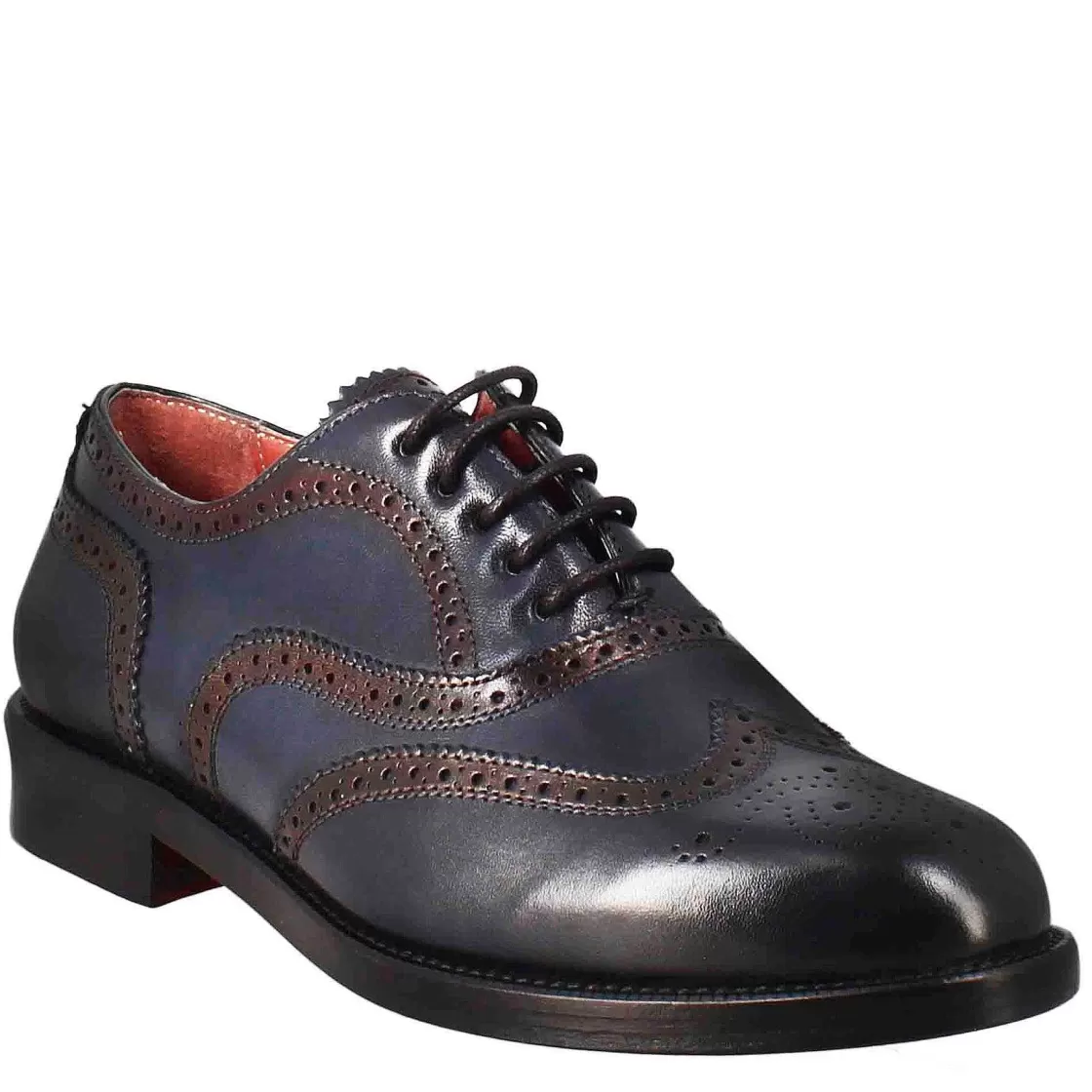 Leonardo Women'S Oxfords With Brogue Effect In Blue Leather Outlet