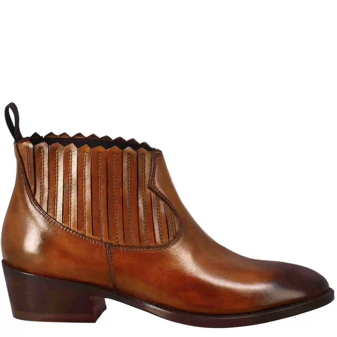 Leonardo Women'S Smooth Chelsea Boot With Medium Heel In Light Brown Leather Best Sale