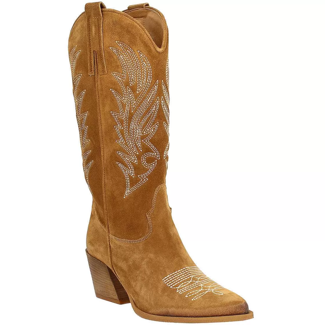 Leonardo Women'S Texan Ankle Boot In Tan-Colored Suede With Embroidery. Best
