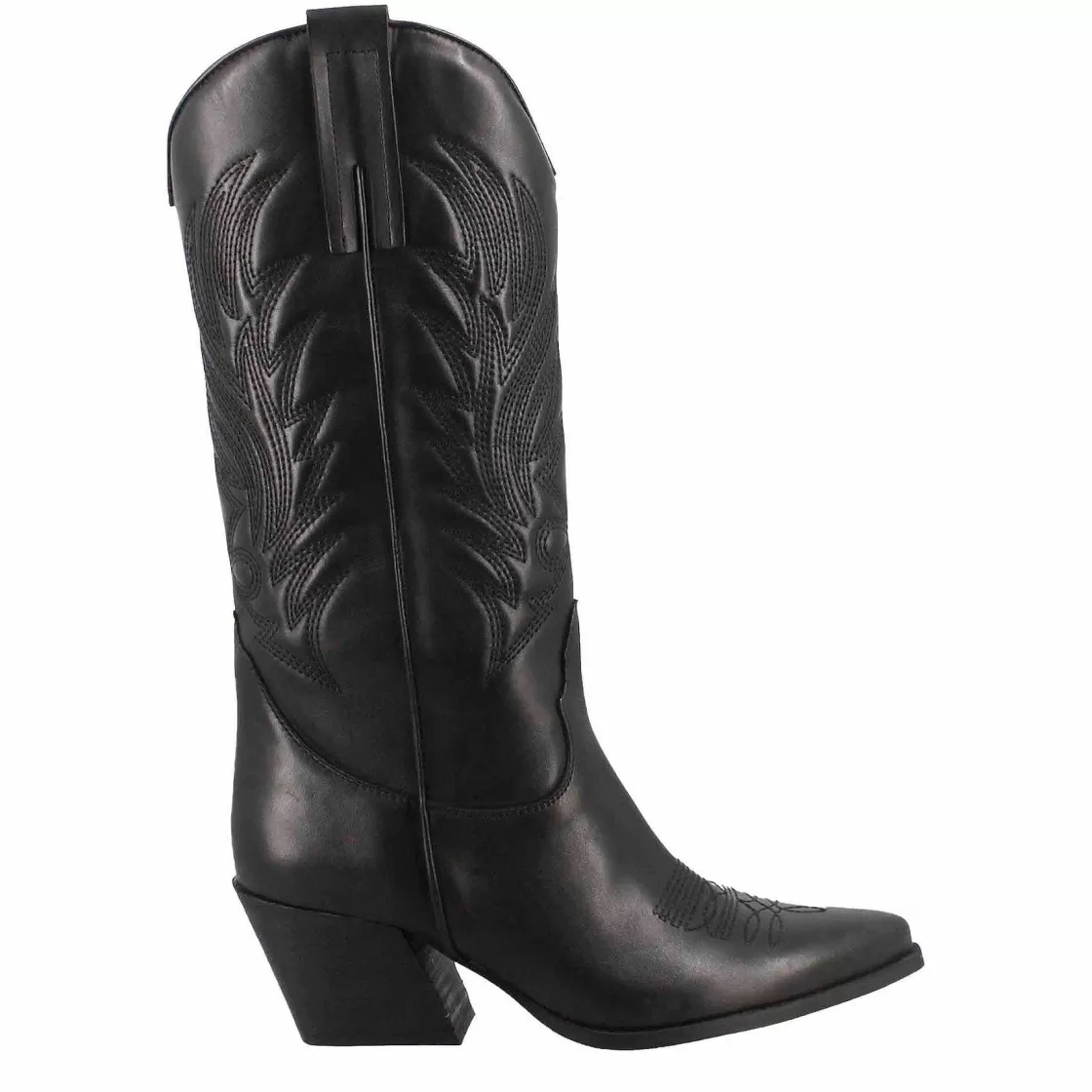Leonardo Women'S Texan Boot In Black Leather With Embroidery Shop