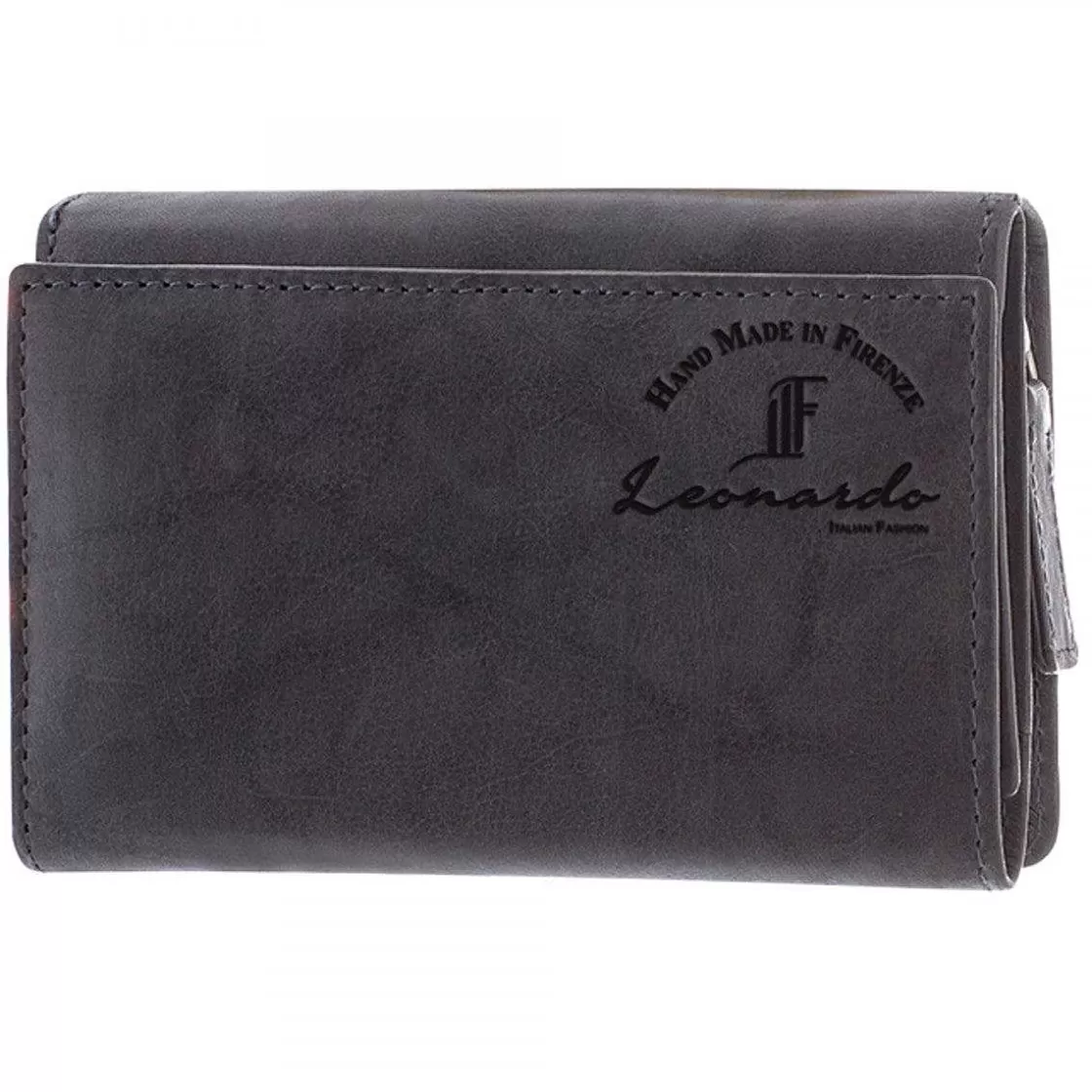 Leonardo Women'S Wallet Sauvage Handmade In Gray Calf Leather For Banknote Cards With Flap Cheap